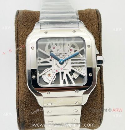 V8 Factory Super Clone Cartier Skeleton Santos Swiss Ronda4S20 Watch Stainless Steel Case 1