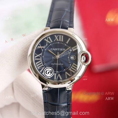 Fake Balloon Blue Cartier V6 Blue Dial Watch with Blue Leather Strap 1