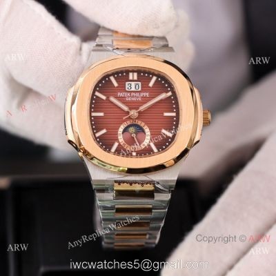 Patek Philippe Annual calendar Nautilus 8215 Two Tone Rose Gold Brown Dial Copy Watches 1
