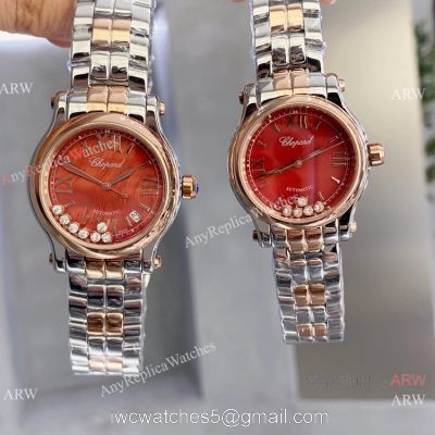 Copy Chopard Happy Sport Coral red 2-Tone Rose Gold Watches 1