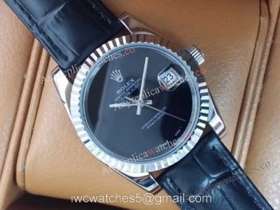 Replica Rolex Datejust Black Leather Strap Fashion Watch 1
