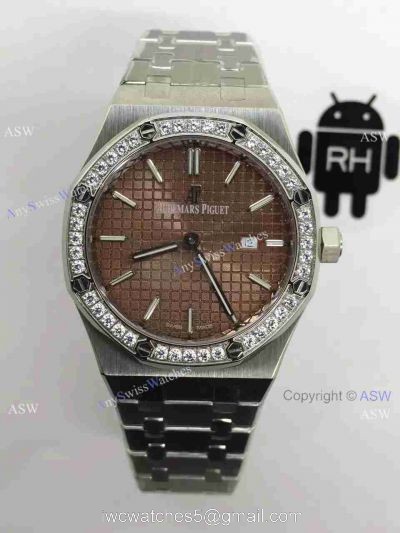 Swiss Fake Audemars Piguet Royal Oak Diamond Bezel Brown Dial Watch 1