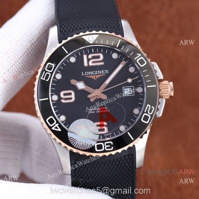Swiss Quality Longines Hydroconquest Automatic 2-Tone Rose Gold Ceramic Bezel Rubber Strap 41mm 1