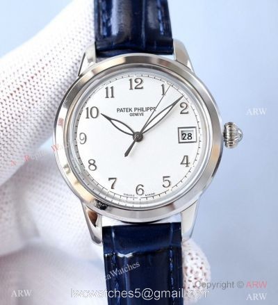 Swiss 9015 Patek Philippe Calatrava Replica Watch Blue Leather Strap 1