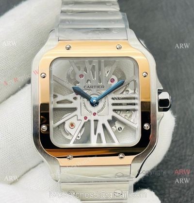 V8 Factory Super Clone Cartier Skeleton Santos Swiss Ronda4S20 Watch Two Tone Rose Gold 1