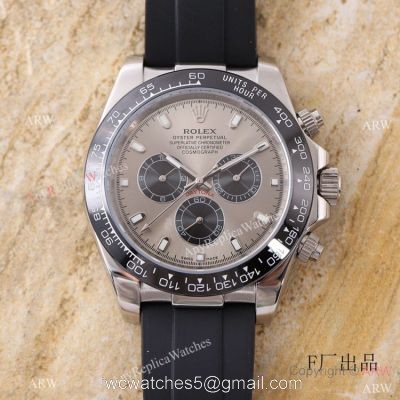 Swiss Quality Replica Rolex Daytona 43mm Watch Rhodium Gray Oysterflex Rubber Strap 1