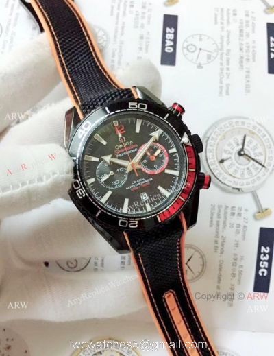Best Copy Omega Planet Ocean 600m Chronograph Watch Red Black Bezel 1