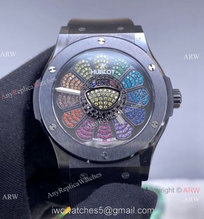 2022 New! Swiss Hublot Takashi Murakami Black Ceramic Rainbow Watch 45mm 1