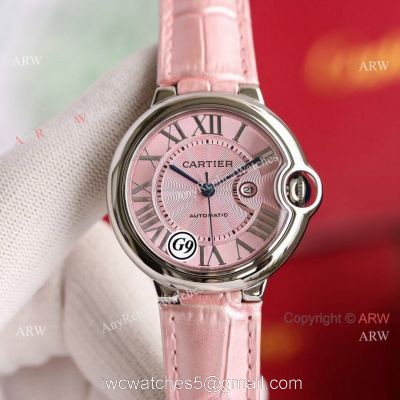 Copy Balloon Blue Cartier Wave Pink Dial V6 Watch with Pink Leather Strap 1