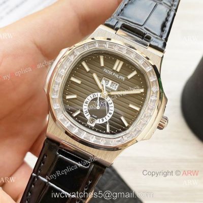Clone Patek Philippe Annual Calendar Nautilus Watch Gray Dial Diamond Bezel 1