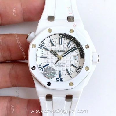 JF Factory Replica Audemars Piguet Divers Watch Swiss 3120 White Ceramic Case 1