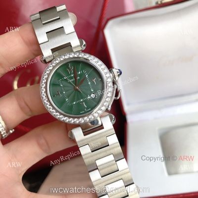New Replica Cartier Pasha Diamond Bezel Deep Green Dial 316L SS Watch With Arabic Markers 1