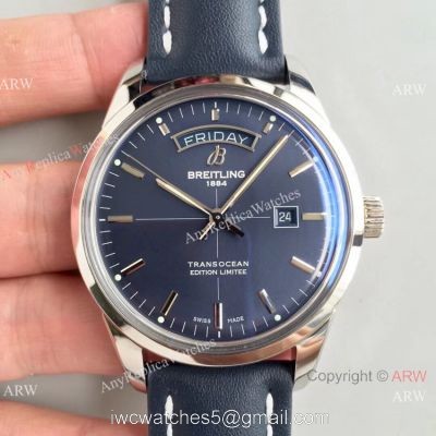 Swiss Grade Copy Breitling Transocean Day Date V7 Factory Watch Blue Dial Blue Leather Strap 1