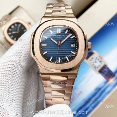 Swiss Quality Patek Philippe Nautilus Citizen 8215 Rose Gold Blue Replica Watches 1