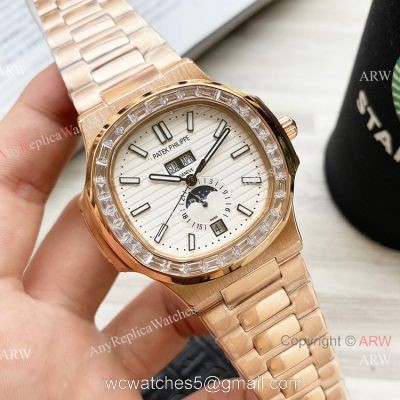Clone Patek Philippe Nautilus Annual Calendar 42 Watches Rose Gold Diamond Bezel 1