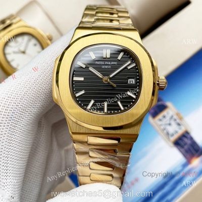 Swiss Quality Patek Philippe Nautilus 8215 Yellow Gold Black Face 42mm 1