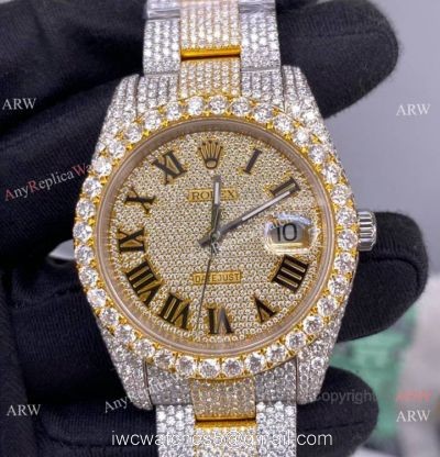 Iced Out Two Tone Rolex Datejust II Replica Watch 2836 Movement Roman Markers 41mm 1