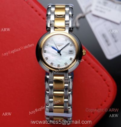 Swiss Quartz Longines PrimaLuna Ladies Watch 2-Tone White MOP Dial 1