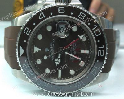 Copy Rolex GMT-Master II Brown Rubber Strap Replica Watch 1