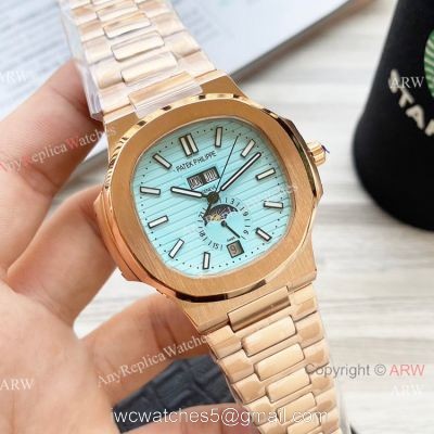 New Clone Patek Philippe Nautilus Annual Calendar watch Baby-Blue Face Rose Gold 42mm 1