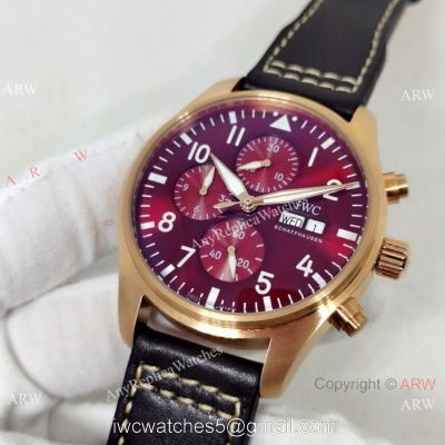 Best Replica IWC Pilots Cherry red Face Rose Gold Automatic Watches 1