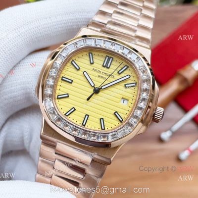 New Patek Philippe Nautilus Lemon Dial Diamond bezel Watches Automatic 1