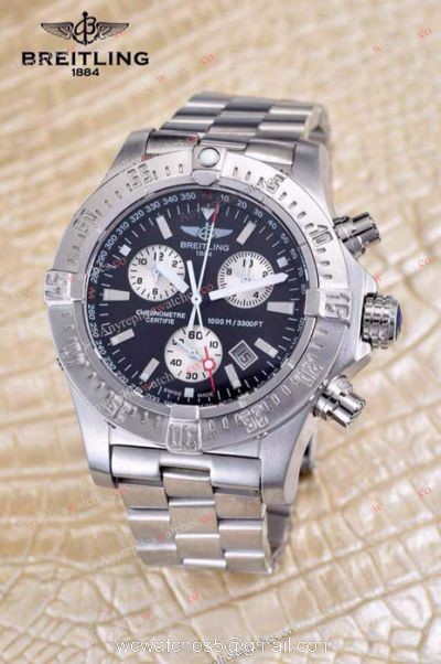 Replica Breitling Watch: Chronometre Certifie 1000m SS Black Chronograph 1