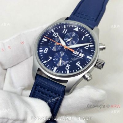 New Copy IWC Pilots Automatic Watch Orange Hand Blue Leather Strap 1