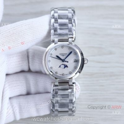 Swiss Quartz Longines PrimaLuna Moon Watch White Mop Face AAA Replica 1