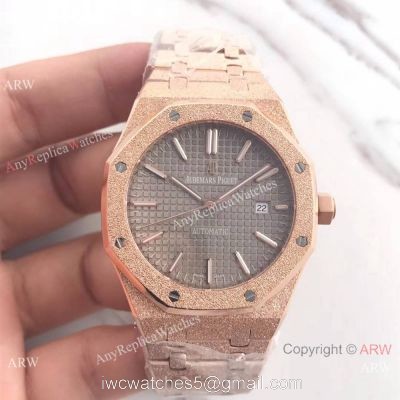 JF Factory Replica Audemars Piguet Frosted Rose Gold Gray Face 41mm Watch 1