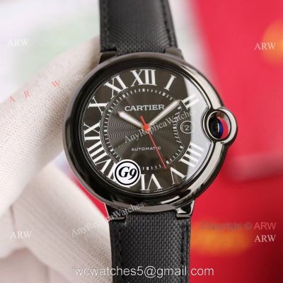 New Replica V6 Balloon Blue Cartier All Black Leather Watch 1