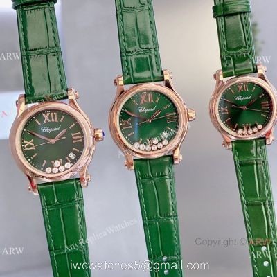 Copy Chopard Happy Sport Quartz Watch Rose Gold Olive Green Face 1