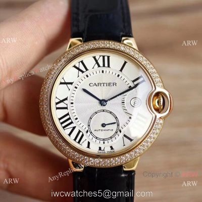 Swiss Grade Fake Cartier Ballon Bleu De Gold Diamond Watch 42mm XL 1