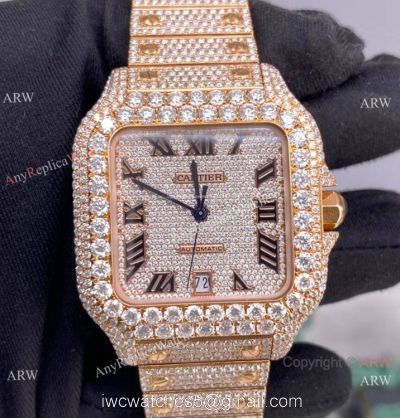 BV Factory Cartier Santos de Watch Iced Out Rose Gold Case 1