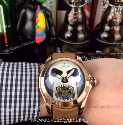 High Quality Copy Corum Bubble Skull Face Rose Gold Wristwatch 1