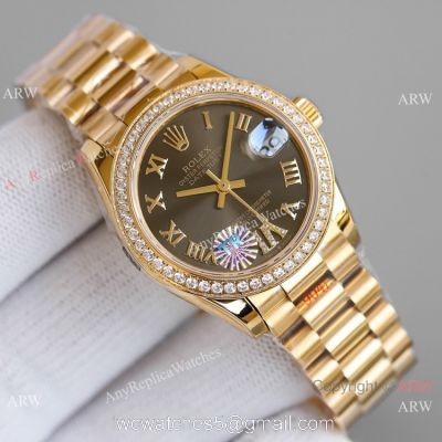 TR Factory 904L Steel Rolex Datejust 31mm Watch President Yellow Gold Diamond Bezel 1