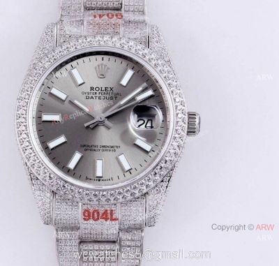 Best Rolex Datejust 41 White Dial Stick Markers Full Diamonds Watch Automatic Replica 1