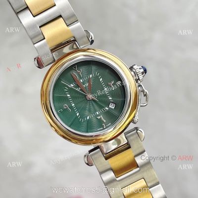 Replica Cartier Pasha Deep Green Dial 2-Tone Gold Watch With Arabic Markers 1
