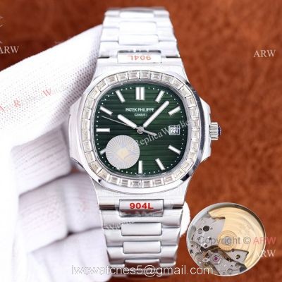Swiss Quality Patek Philippe Nautilus Olive Green Dial Diamond Watch 8215 Citizen 1