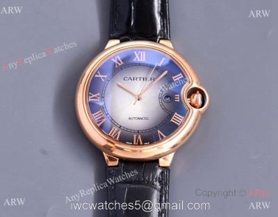 Copy Balloon Blue Cartier Gradient Face Gold Case 42MM Watch Leather Strap 1