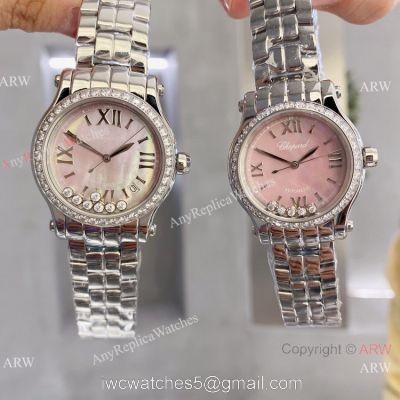 Faux Chopard Happy Sport Quartz Watch Pink Mop Dial Diamond Bezel 1