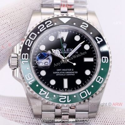 Left-Hand Rolex Watch GMT Master II &8216;Sprite with Green and Black Bezel Watch Super Clone 3186 Movement 1