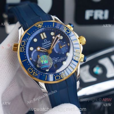 (TW) AAA Replica Omega Seamaster Diver 300m Chronograph Watch Two Tone Blue Dial 1