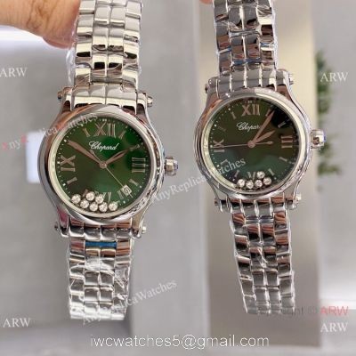 Replica Chopard Couple Watch Happy Sport Olive Green Dial Silver Case 1
