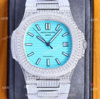 Iced Out Patek Philippe Nautilus Baby-Blue limited edition Watch for 170th anniversary 1
