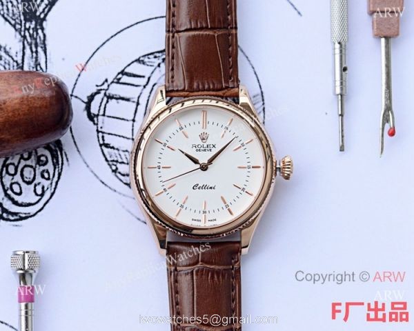 Copy Rolex Cellini Time 40mm Watch Blue Dial Blue Leather Strap 1
