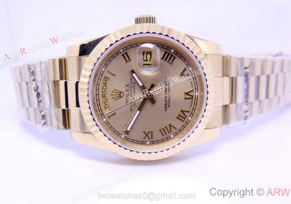 Rolex Daydate Watch Yellow Gold / Gold Roman Men Size 1