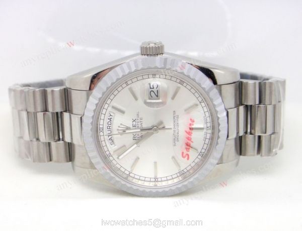 Rolex Day-Date Polished Stainless Steel Case Silver Dial Mens Watch 1