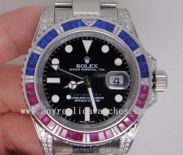Rolex GMT Master II Watch Red / Blue Diamond Bezel Replica Rolex 1