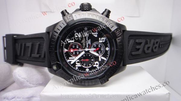 Replica Breitling Super Avenger Black Chronograph Rubber Strap 48mm 1